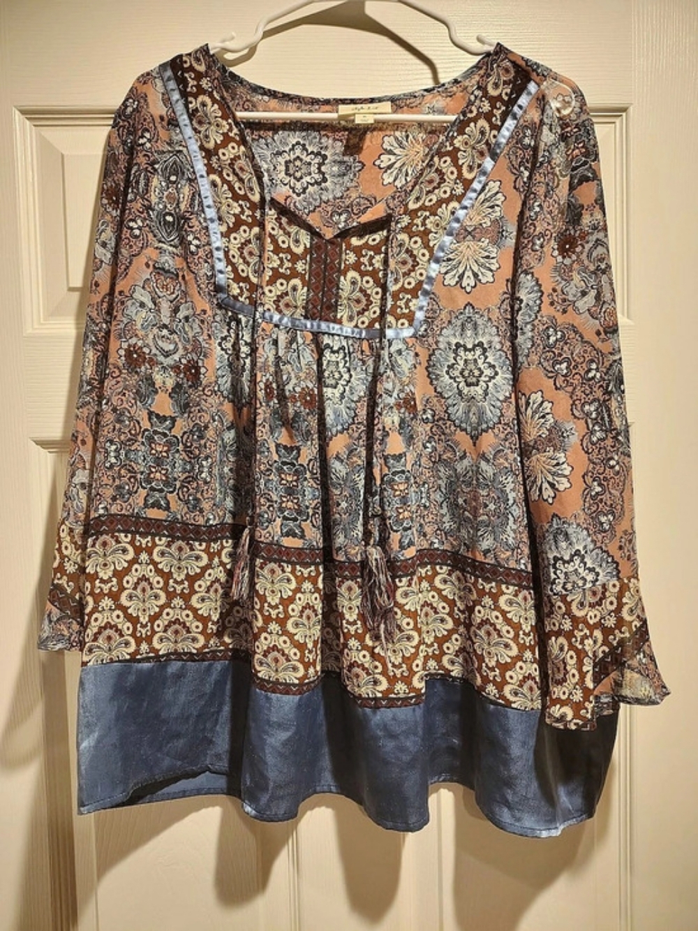 Style & Co Floral Blouse in Brown & Blue XL Like New